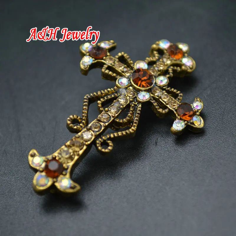 

20pc Ancient Gold Color Alloy Cross Charms Colorful Rhinestone Inset DIY Findings Fashion Women Bracelets Making Materials