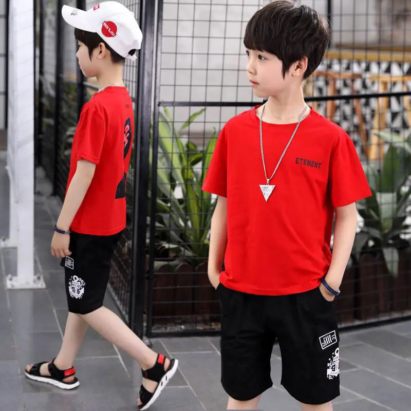 Kids Sets Boys Summer New Children Short Sleeved T Shirt +pant Two of Children's Sport Suit 5-14 Ages Clothing 10 12 Year |