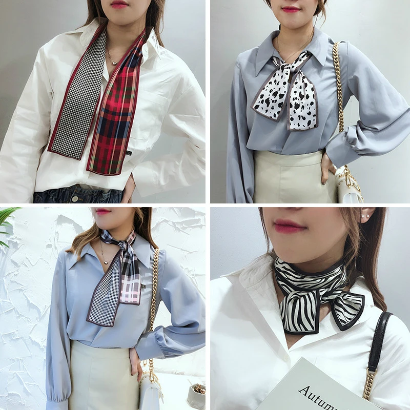 

2020 Fashion Silk Skinny Scarf Women Hair Neck Scarfs Designer Dot Print Lady Hand Bag Ribbons Tie Female Headband Scarves