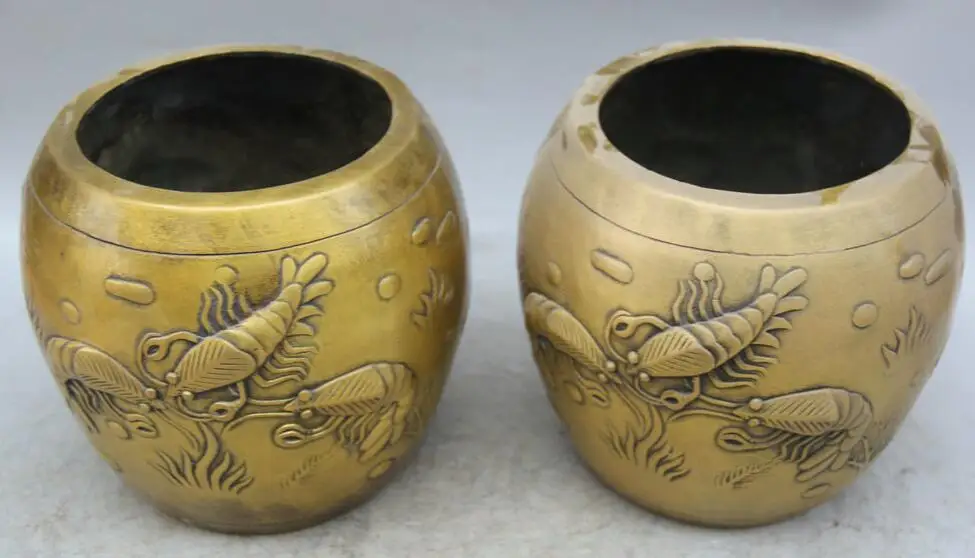 8 Marked Chinese Dynasty Palace Copper shrimp Macrura Prawn Pot Jar Crock Pair | Дом и сад