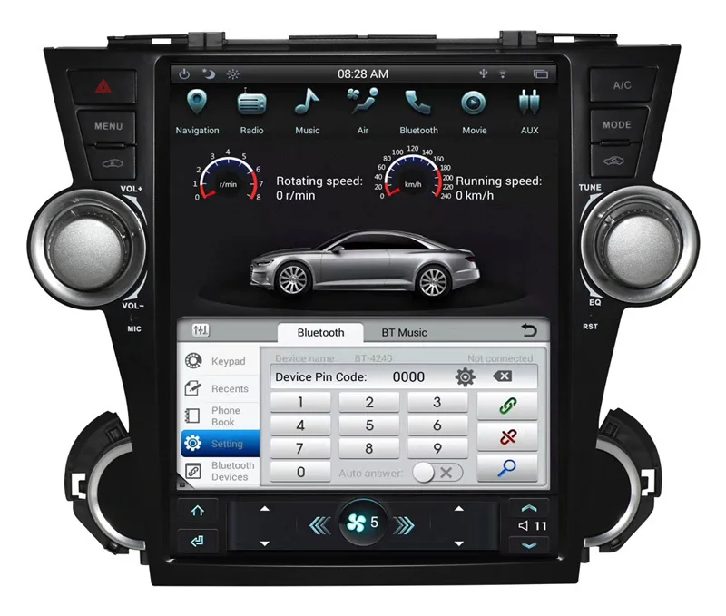 12,1 дюймов вертикальный tesla стиль Android 7,1 6,0 Автомобильный DVD gps для Toyota Highlander 2008 2009 2010 2011 2012 2013 авто ручной AC