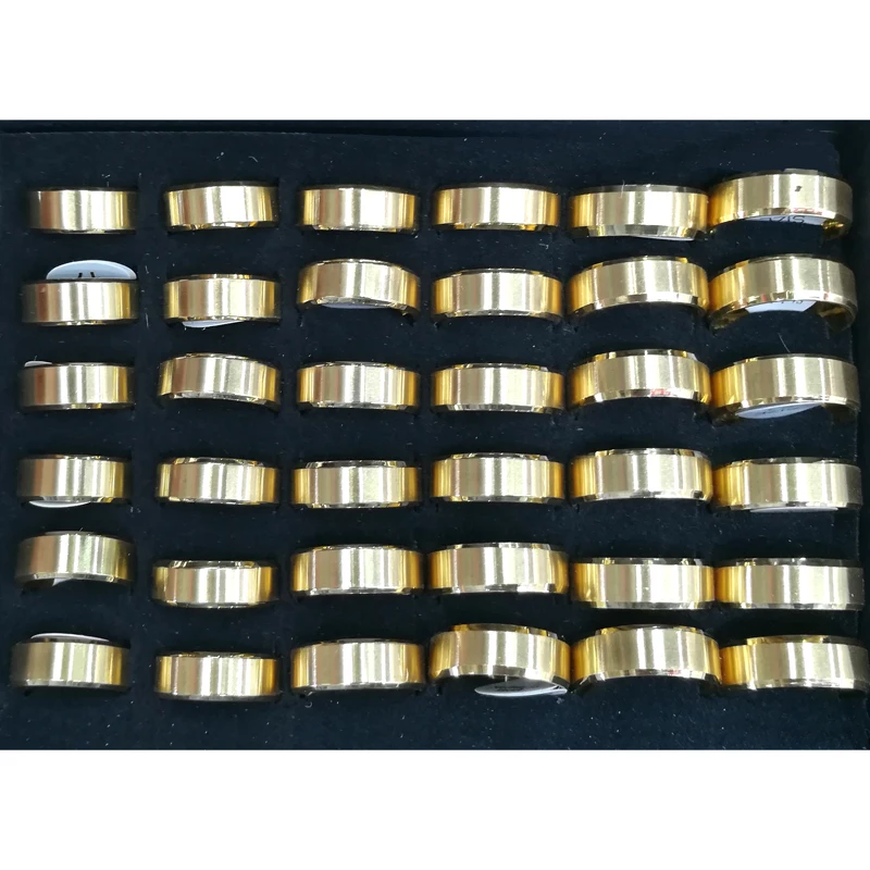 

High Quality Brilliant Gold Color Stainless Steel Rings 36pcs/lot