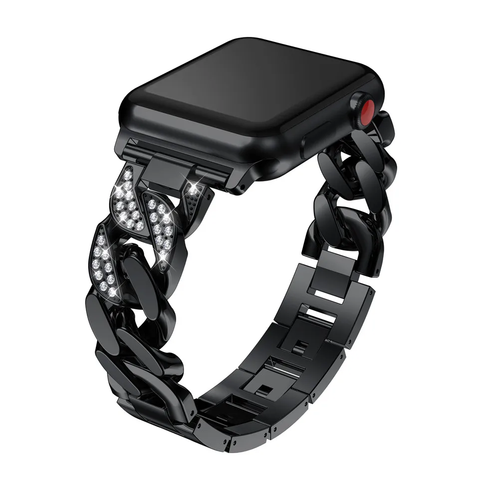 Для женщин женские часы-браслет для наручных часов Apple Watch, версии 5 4 3 2 модный бриллиант ковбойский ремень с цепочкой металлические звеньевые 38/42/40/44 мм