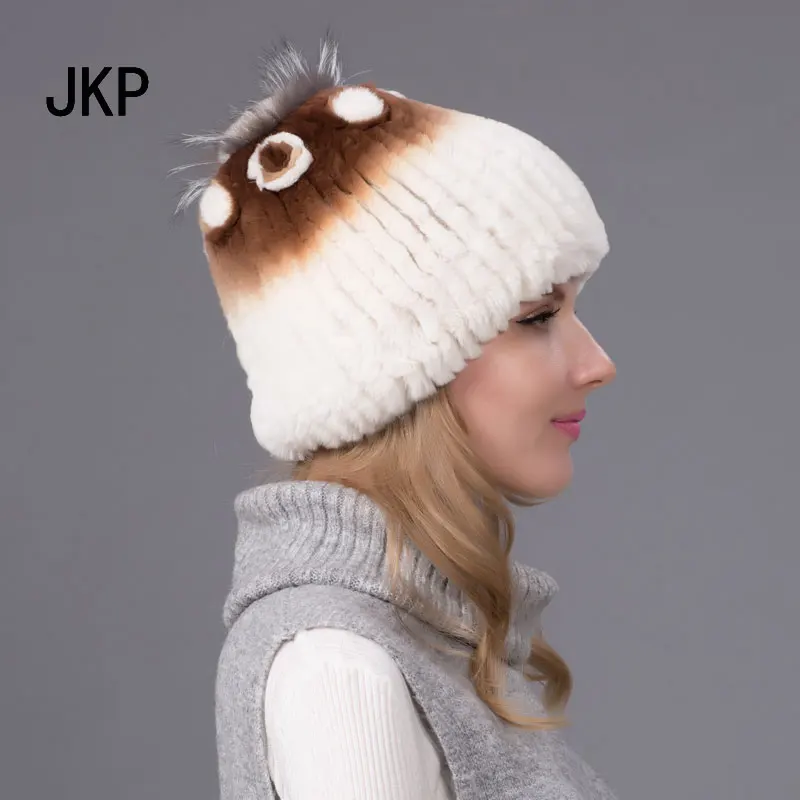 JKP русская зимняя вязаная меховая шапка для чернобурки женская с натуральными