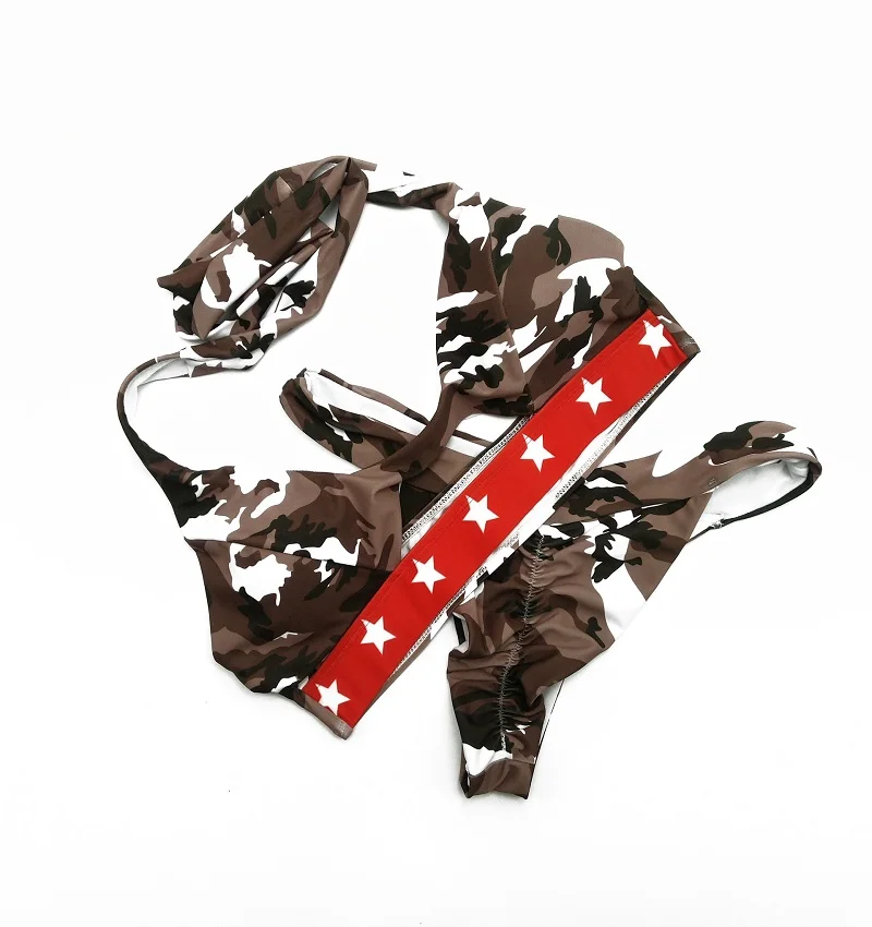 Сексуальный Камуфляжный бикини с открытой спиной женский купальник вырезом