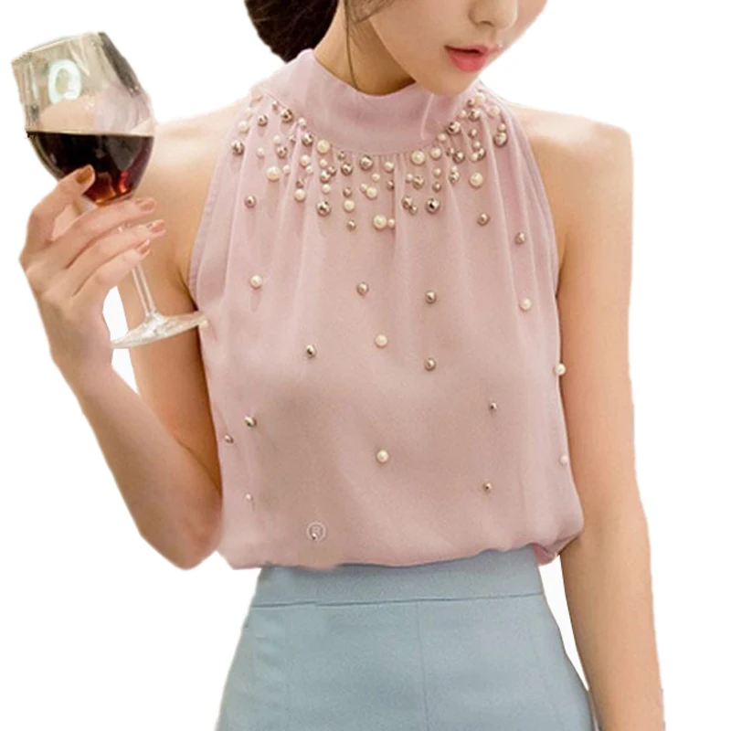 Сексуальные шифоновые однотонные топы женские модные летние блузы без рукавов