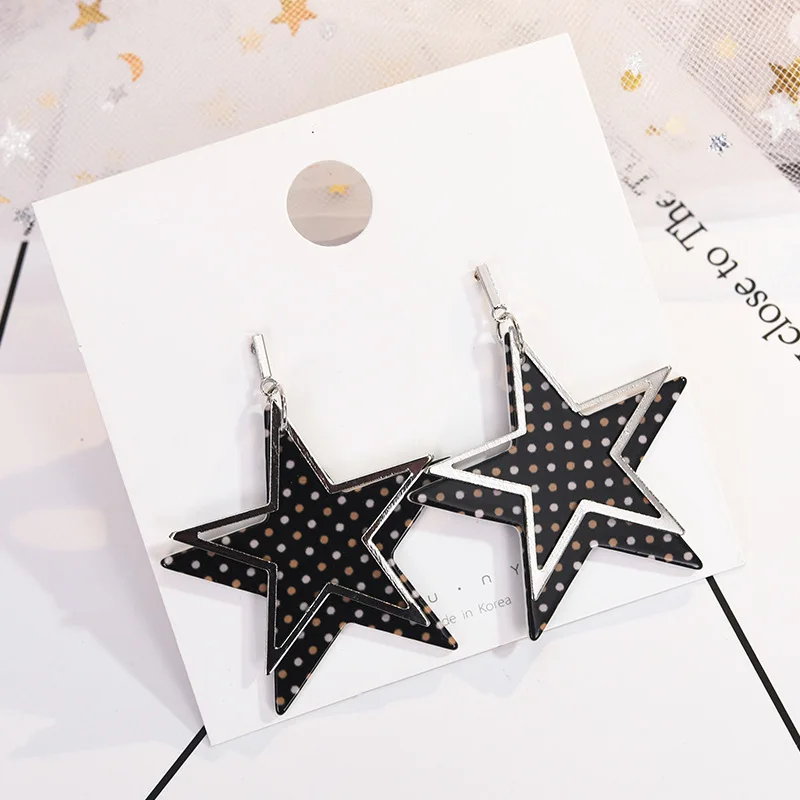 Черные акриловые звезды двухслойные анти аллергия сплава богемные серьги OL