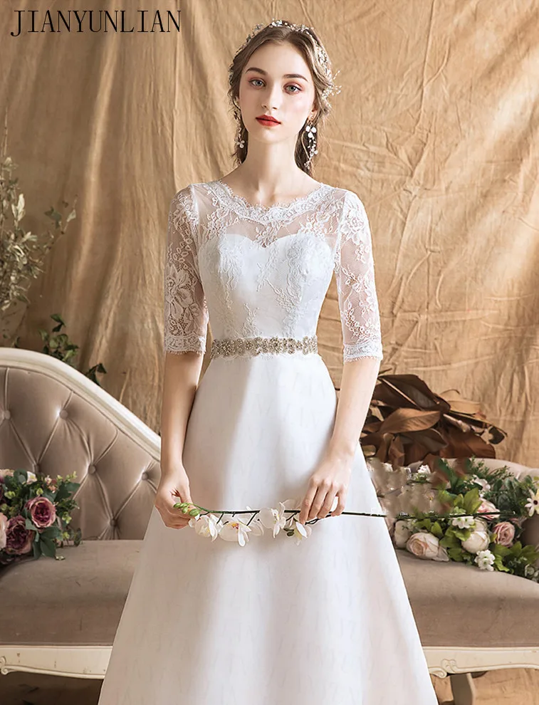 Free Shipping Lace Wedding Dresses Half Sleeve 2019 Plus Size Vintage Belt Bridal Gowns Organza Real Phot | Свадьбы и торжества