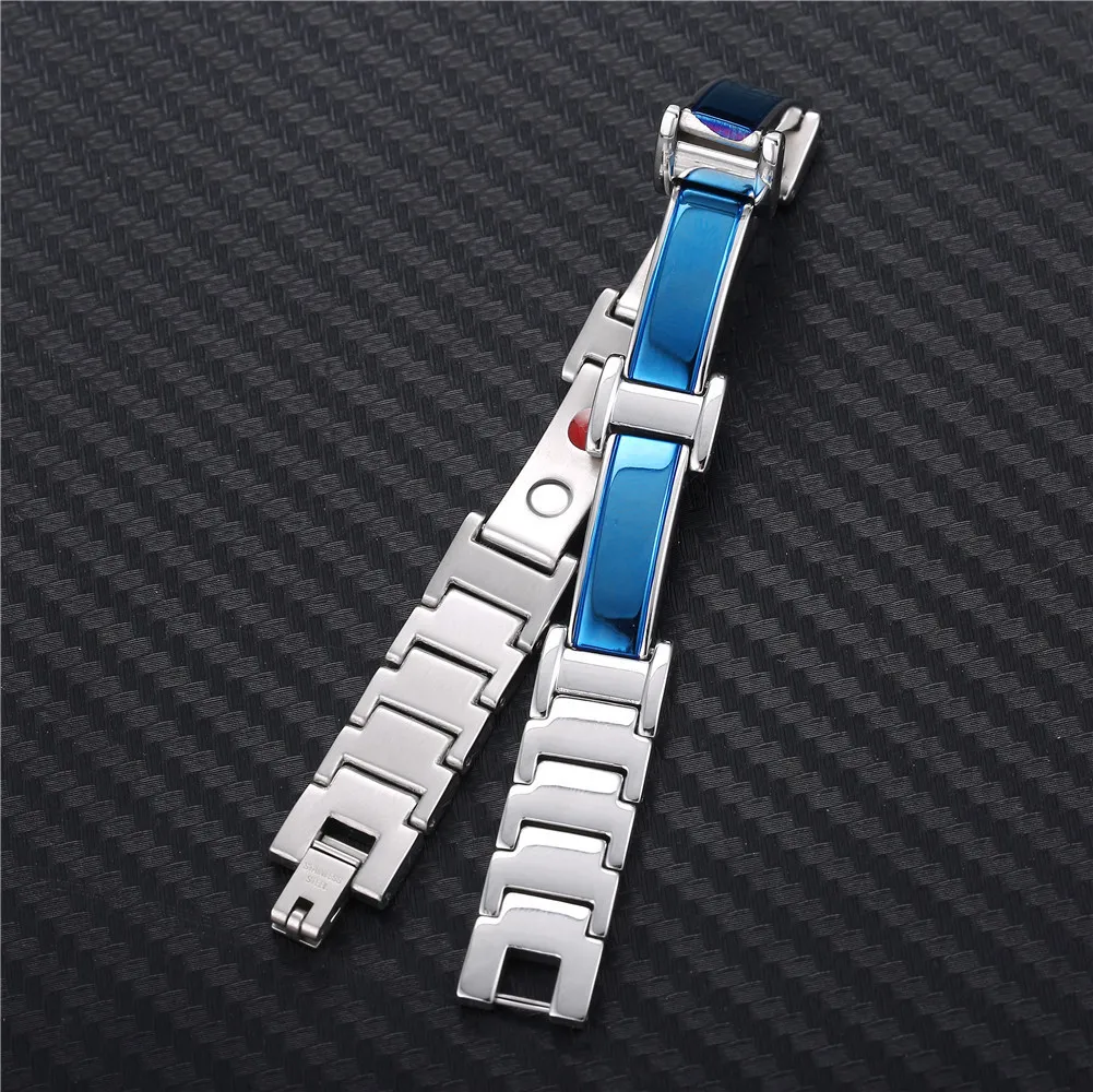 

NHGBFT Blue Color Anion Magnetic bracelet For Mens Stainless Steel Germanium Element Bracelet