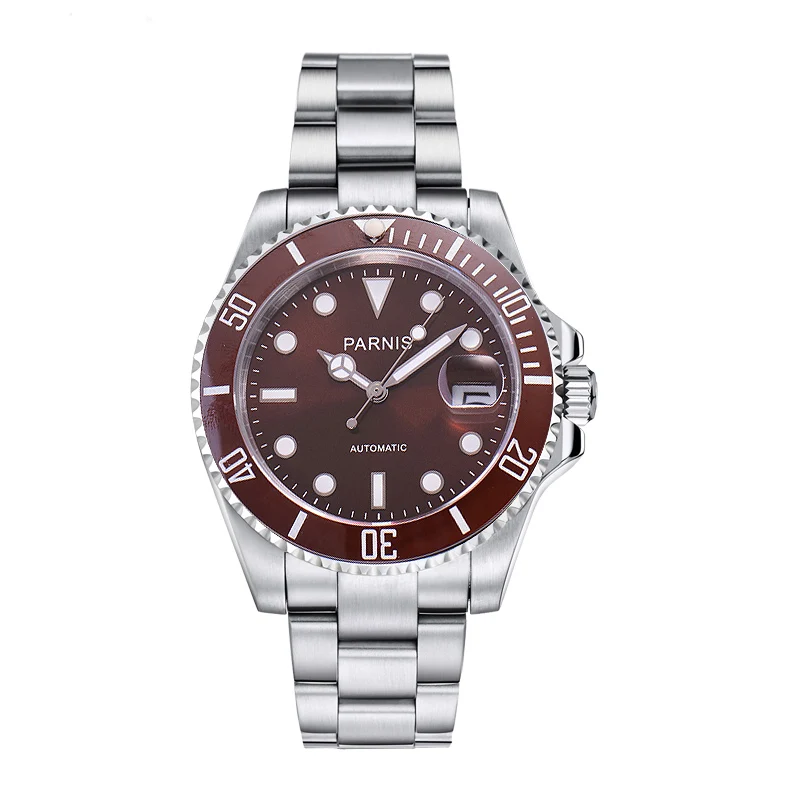 purple red steel Parnis механические автоматические часы мужские стальные часы 40 мм керамические дайвинг 100 м mekanik erkek kol saati reloj automatico - Цвет: purple red steel