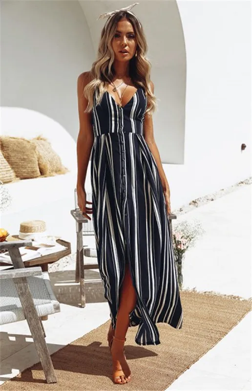 Для женщин Лето Boho Strappy V шеи Повседневное длинные Макси платья Вечеринка пляжное