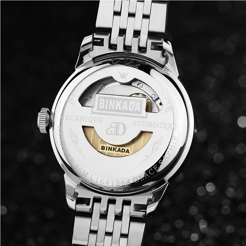 BINKADA Топ бренд класса люкс королевский дизайн черные стальные часы Montre Homme