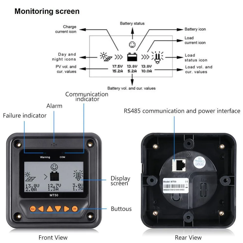 Дистанционный ЖК дисплей для Tracer/EPIPC COM MPPT серии регулятор солнечного заряда + 1