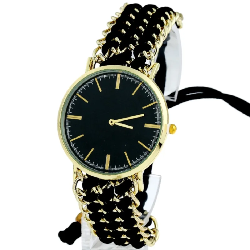 

Gnova Platinum Women Watch Ethnic Fashion Golden Chain Braided Cords Bracelet Dress Wristwatch Femme Quartz Clock Reloj A601