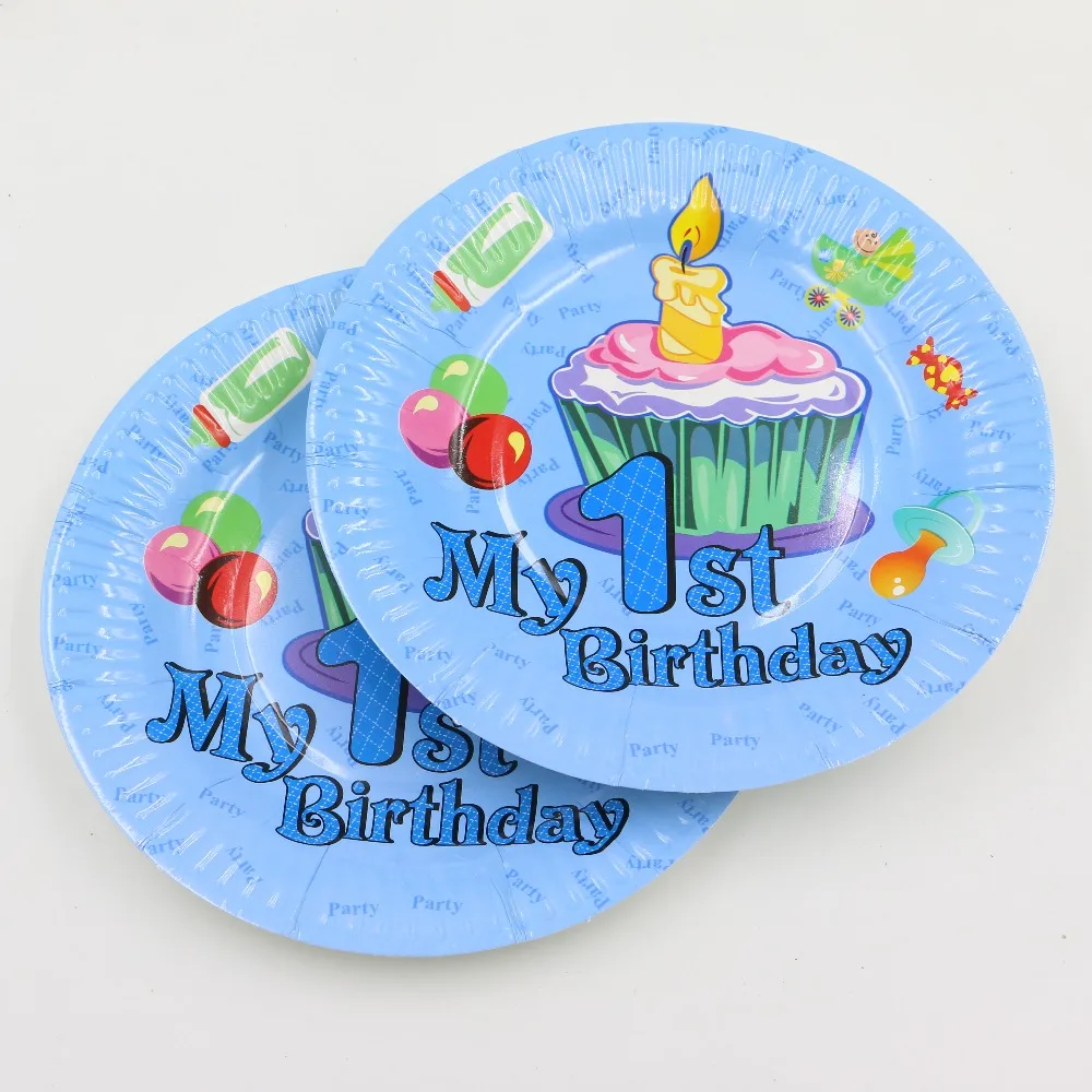 Мальчики Девочки Дети сувениры салфетки Happy 1st День рождения украшения Бумага