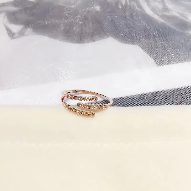 High Quality Micro Paved Cubic Zirconia Ring for Women Multilayer Opening Design Rose Gold Color