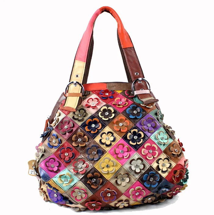 Акции! 2017 классическая Мода новый кожаный шить цветок сумка | Багаж и сумки