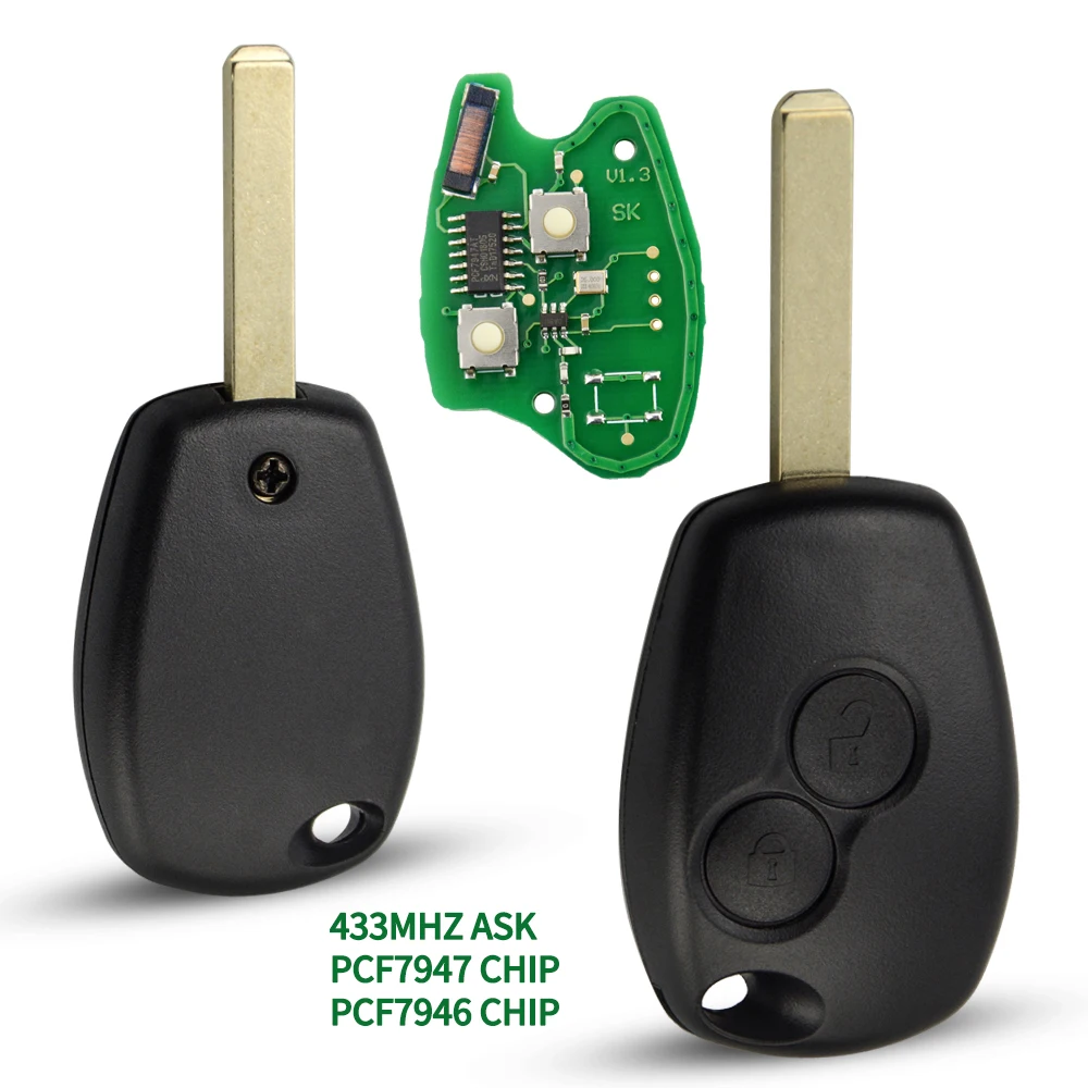 

OkeyTech Remote Car Key Fob 433MHz With PCF7947 PCF7946 Chip 2 Buttons For Renault Clio Kangoo Master Modus Twingo Best Price