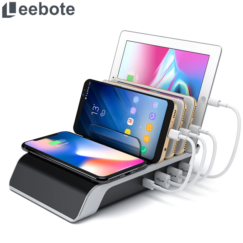 

Leebote Wireless Charger 4 Ports USB Charging Station Type-C Charger with Stand For iPhone X Samsung Galaxy Xiaomi USB Charger