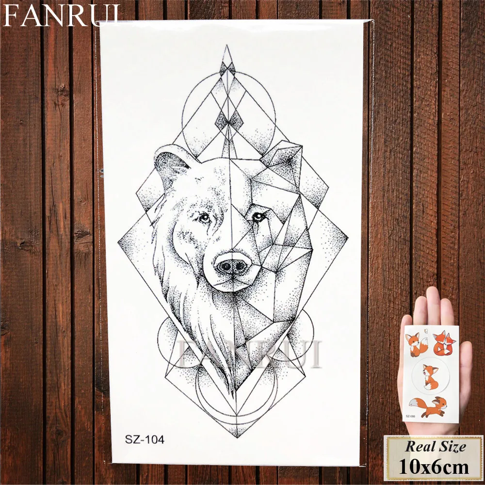 ASZ104 FANRUI, черная точка, линия, эскиз, татуировки, временные, для женщин, тело, рука, геометрические, поддельные, купить, татуировки, наклейки для мужчин, волк, лиса, водостойкие татуировки - Цвет: ASZ104