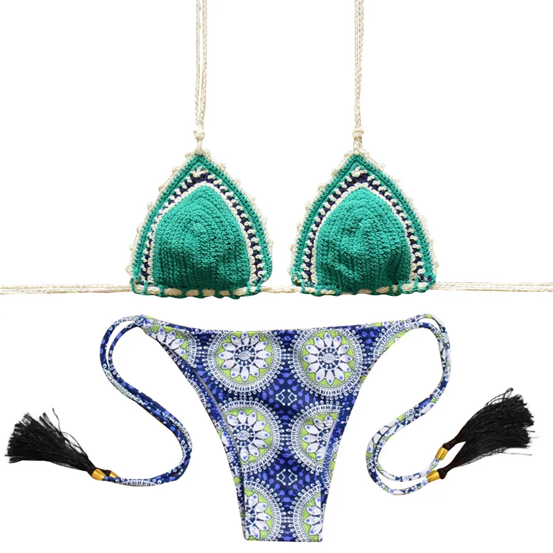 2019 микро Холтер крючком стринги бикини набор женщин кисточкой купальник
