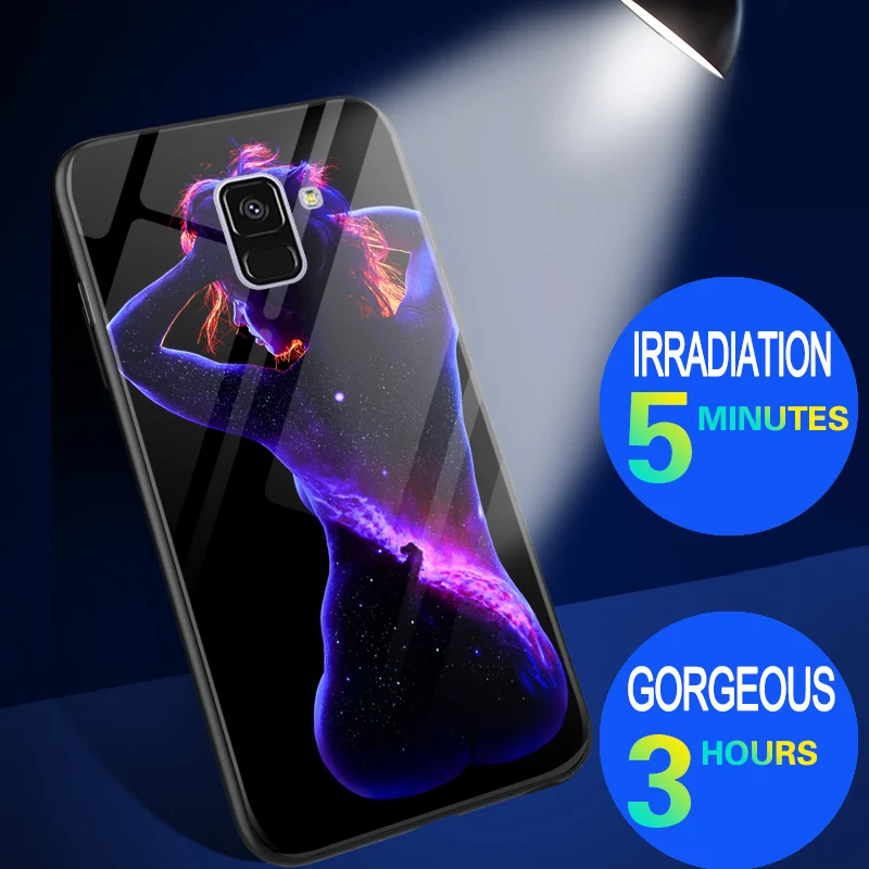 Светящиеся сексуальные боди арт стеклянные Чехлы для Samsung Galaxy A8 2018 космическая