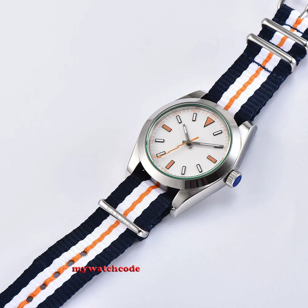 Мужские часы с белым циферблатом полированным 40 мм сапфировым стеклом из стали