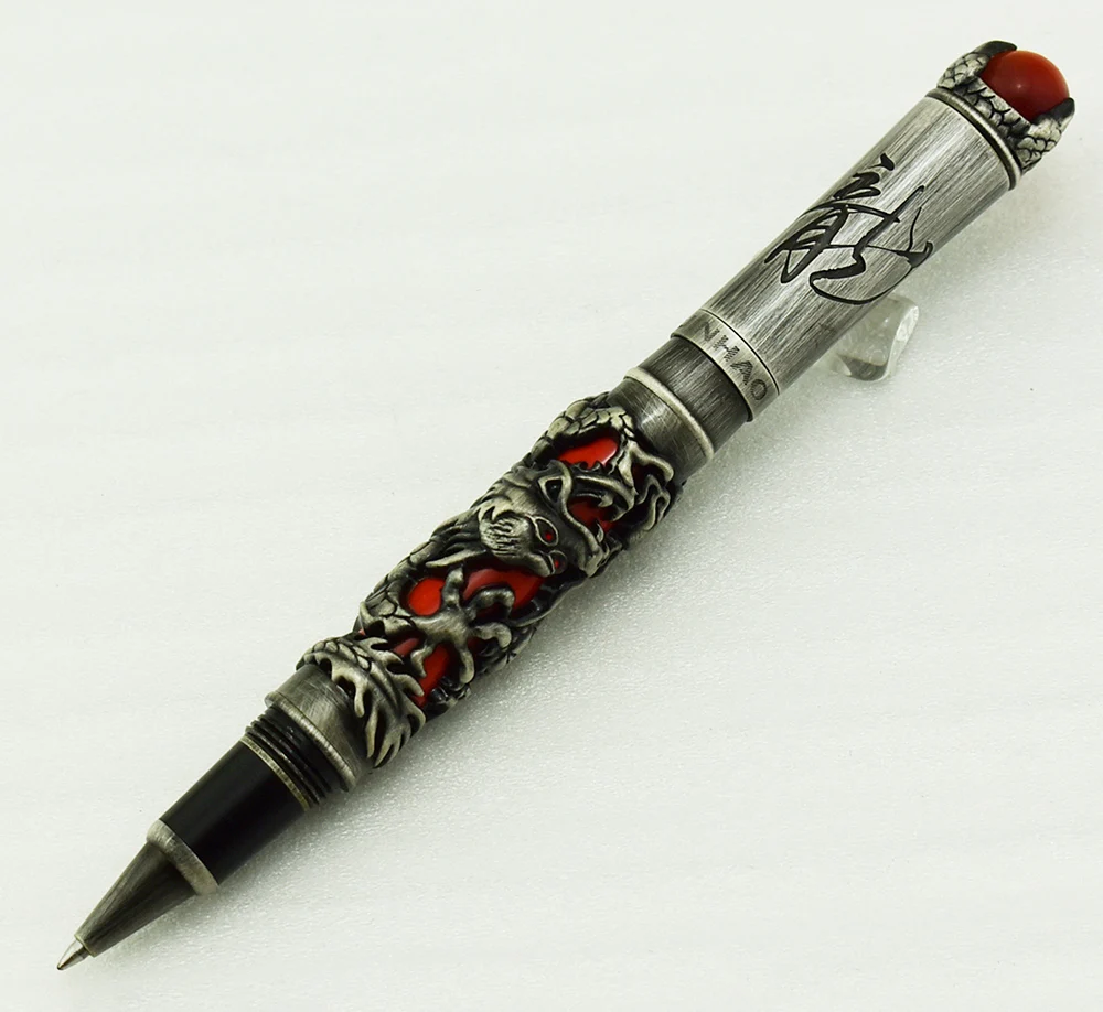 НОВЫЙ Jinhao ДРАКОН King Винтаж Ручка роллер уникальный чеканочный пресс Hi tech серого и