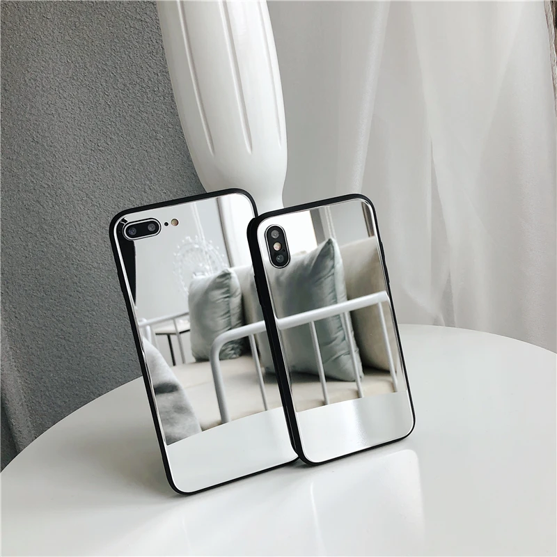 Fashion luxury makeup mirror shatter-resistant box tempered glass phone case for iphone X XS Xr Max 6 6S 7 8 Plus |