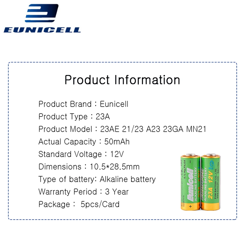 Сухая щелочная батарея 21/23 A23 E23A MN21 MS21 V23GA L1028 50 шт. = 10 карт 12 В 23 а для контроля