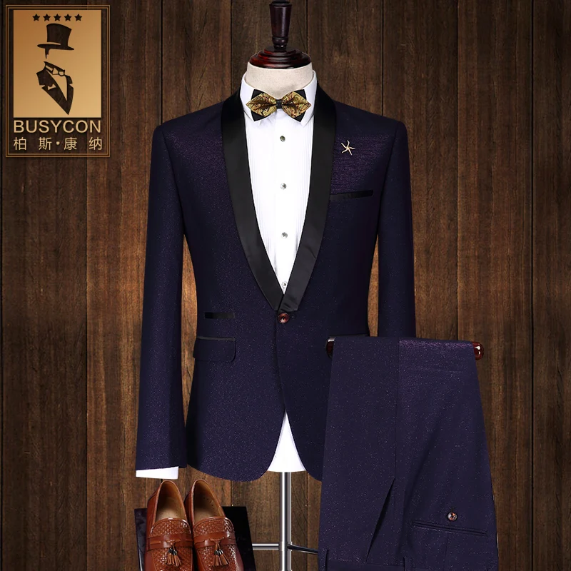 Фиолетовый костюм из двух предметов Terno Masculino Slim Fit шаль воротник мужские свадебные костюмы