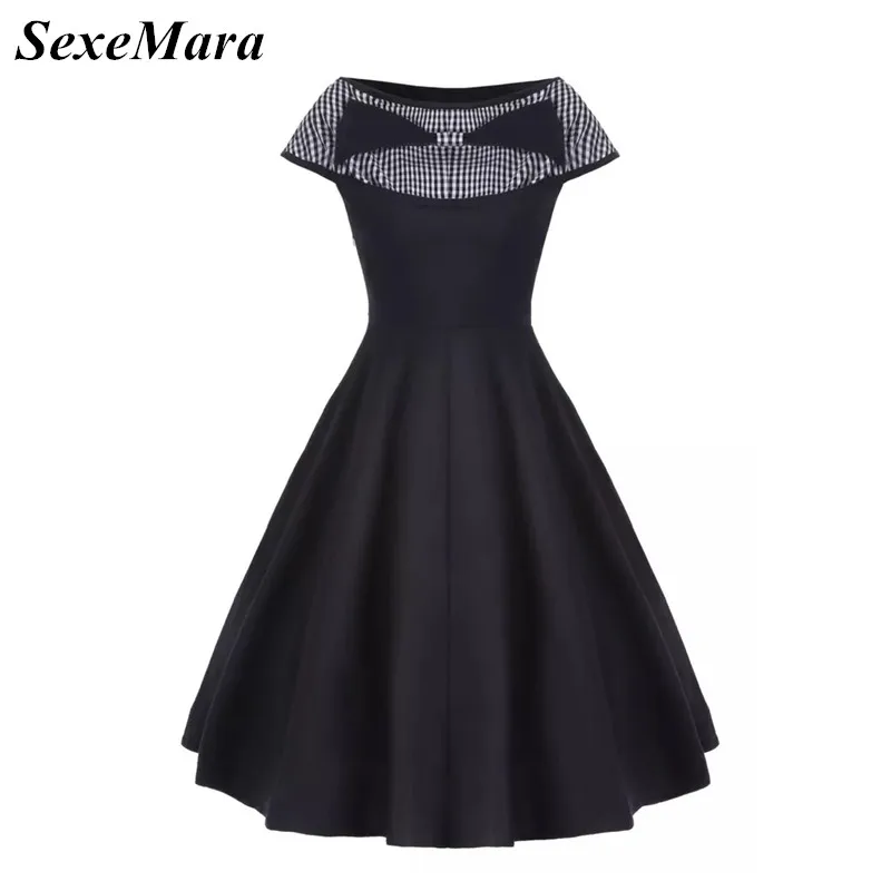 Женское платье без рукавов SexeMara бальное из 100% хлопка с бантом и вырезом лодочкой