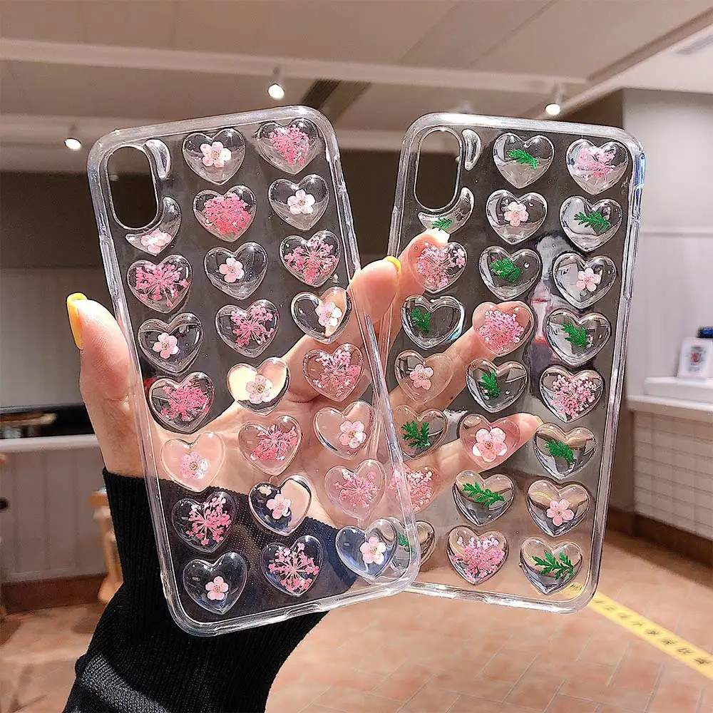 Чехол для телефона KISSCASE с объемным сердцем и настоящим цветком iPhone X XS Max XR