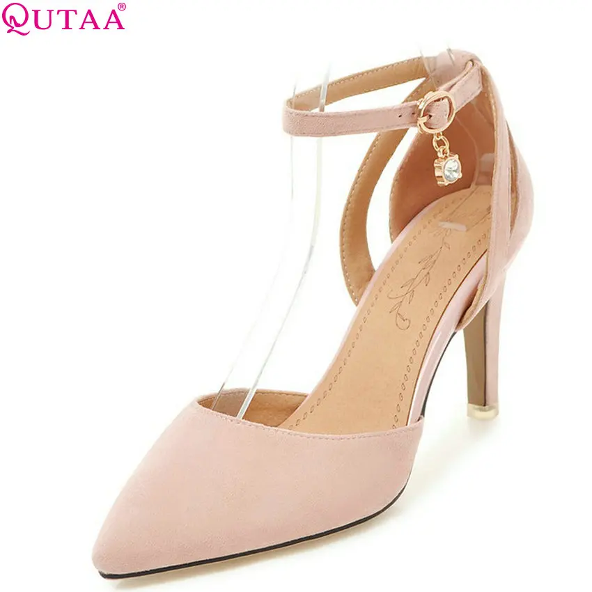 Женские туфли-лодочки с пряжкой QUTAA черные туфли из искусственной кожи острым