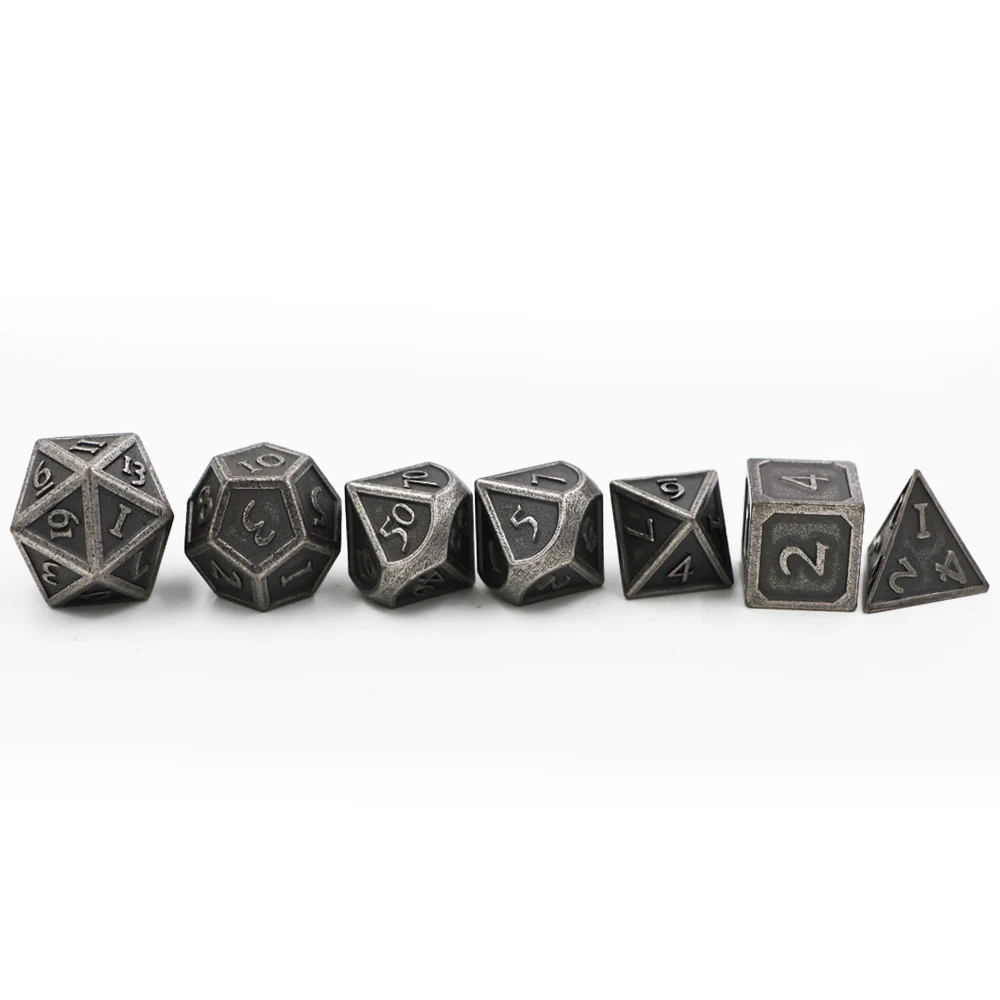 IMDG 7 шт./компл. Творческий RPG игра в кости многогранник металлические игральные кубики DND шрифт разных Никель Цвет цифровой игра в кости