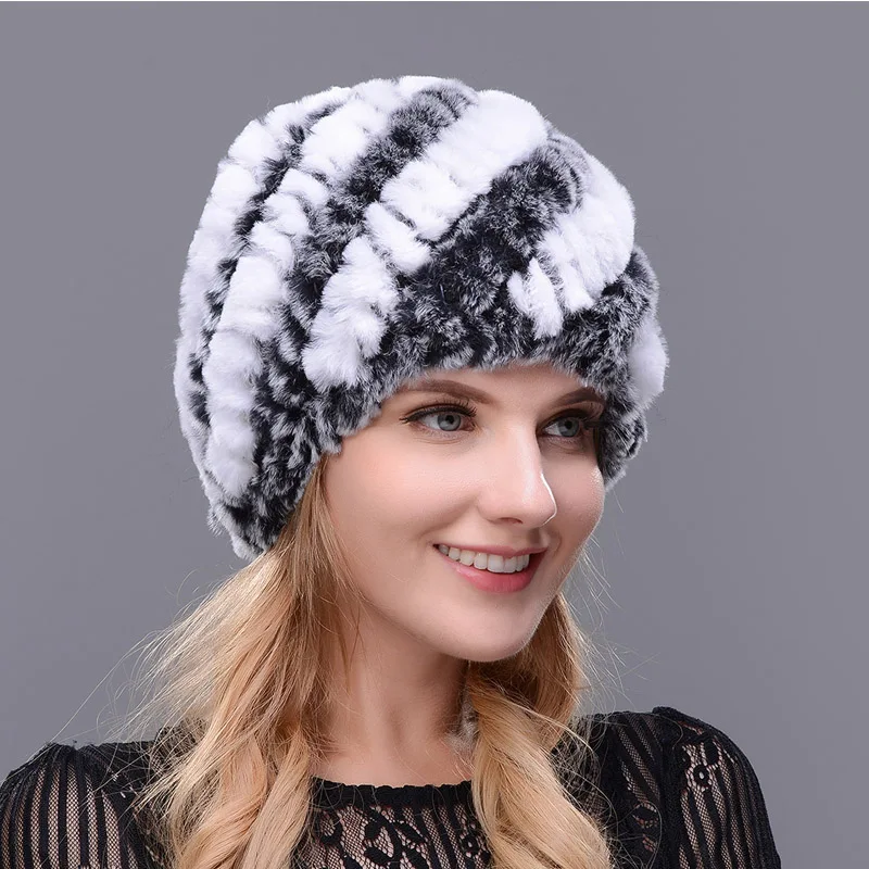 COLOR48 JINBAOSEN Женская модная меховая шапка из кроличьего меха, двойная теплая вязаная шапка из натурального меха, шапка из меха норки, зимняя туристическая Лыжная шапка - Цвет: COLOR48