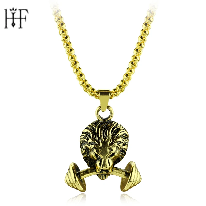Ожерелье в стиле панк из сплава с подвеской виде гантели и Льва ювелирные изделия