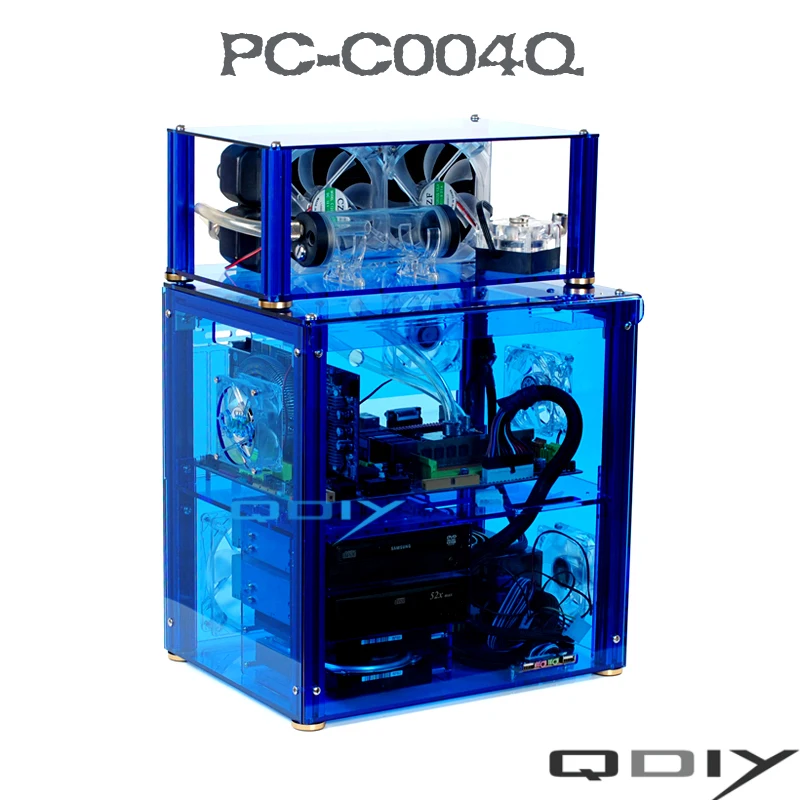 прозрачный акриловый qdiy pc-c004q вода- охлаждение горизонтальной случае компьютер |