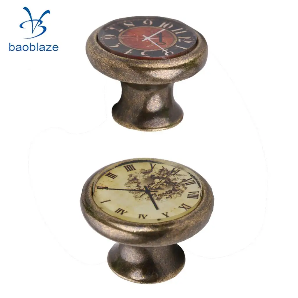 2 шт. винтажный латунный ящик для шкафа Круглый тянет дверная ручка часы с