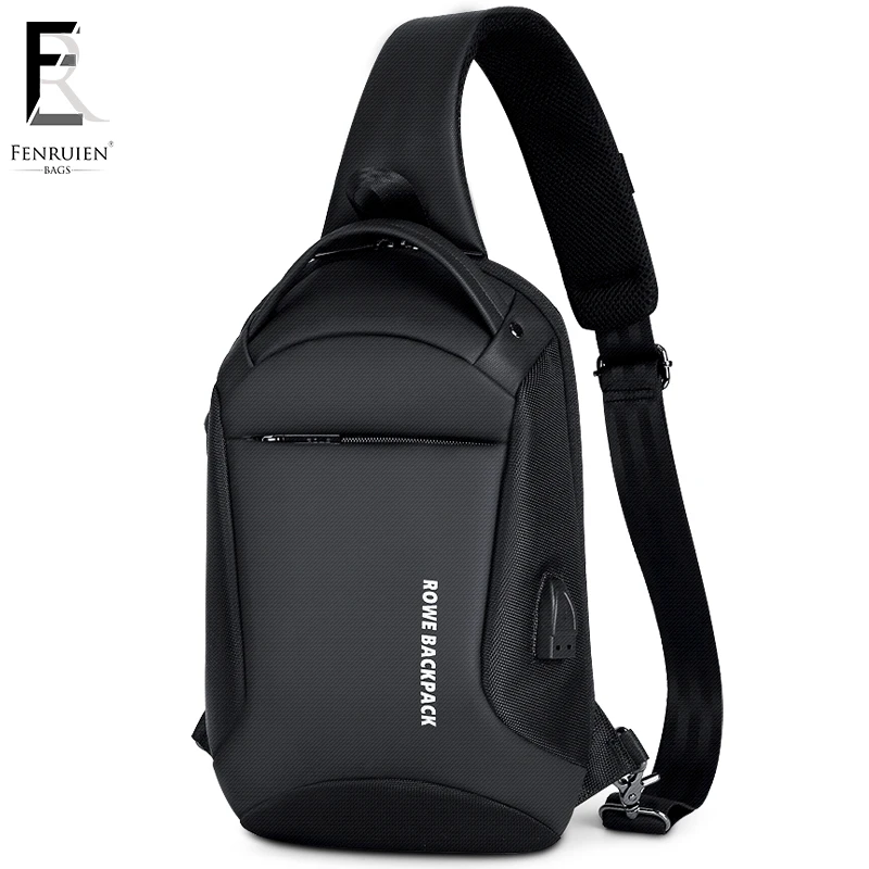 FRN Men Single Shoulder Messenger Bag Oxford USB Charging Waterproof High Capacity Chest Sling Travel Crossbody 2019 New | Багаж и сумки
