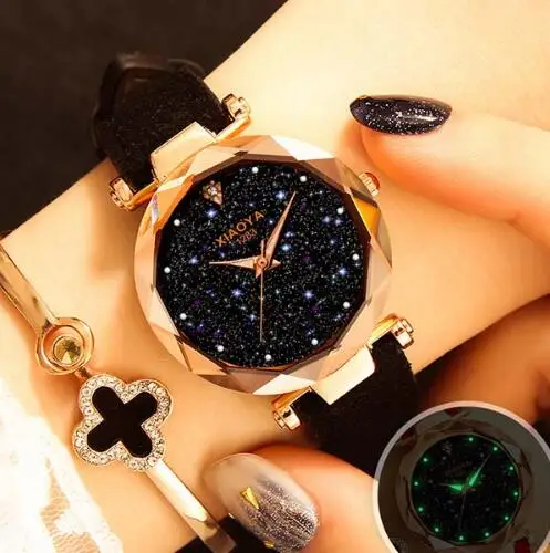 

Female Relogio 2019 Women Watches of the luxury brand of dress Leather Watchband Quartz Watch Golden Starry Sky Woman reloj muje