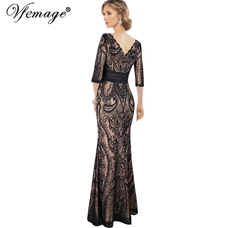 Женское винтажное кружевное платье Vfemage длинное макси с v образным вырезом и