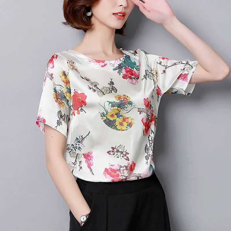 New Womens Tops 2019 Slik Blouse Women Summer Women's Shirt Floral Blouses Plus Size Casual Feamle Blusas | Женская одежда