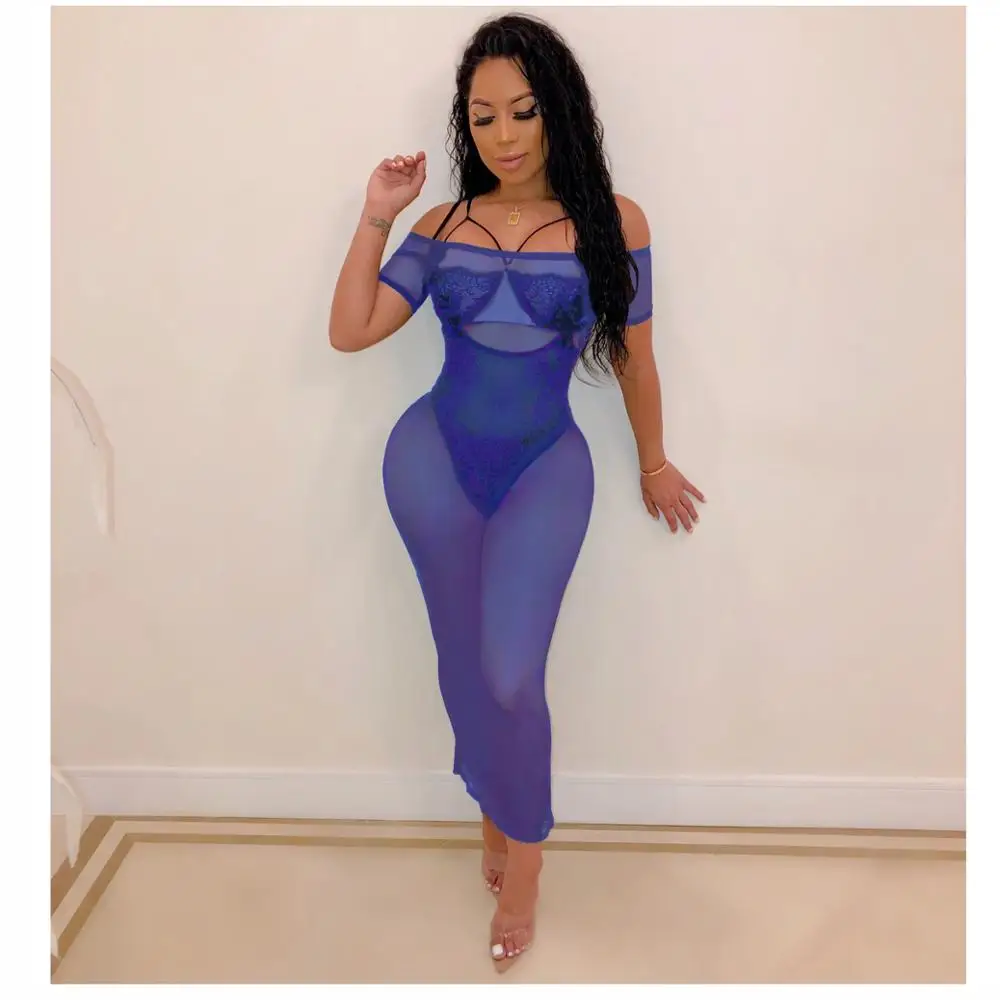 BKLD Сетчатое Прозрачное платье миди женское сексуальное с коротким рукавом и