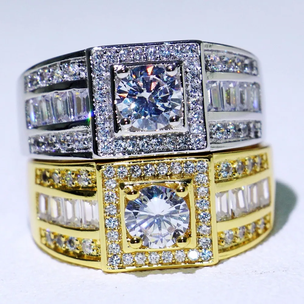 

Мужское Обручальное кольцо 10 карат, с белым и золотым покрытием, 2 цвета, со сверкающими фианитами, подарок, 2018