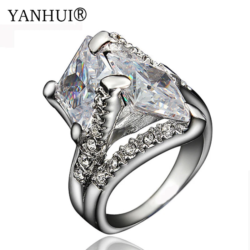 Бренд YANHUI, модное белое золото, большой камень, AAAAA, кубический циркон, ювелирные изделия, обручальные кольца для женщин, Преувеличенные ювелирные изделия HR396