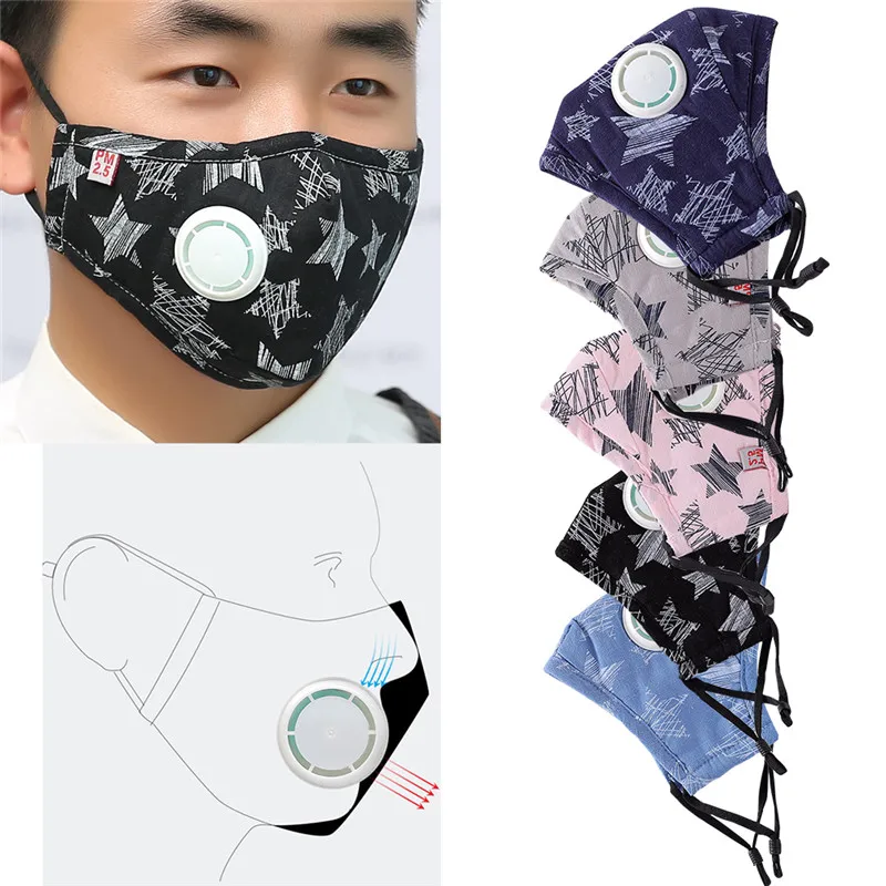 PM2.5 анти-хлопковая Дымчатая Маска дыхательный клапан Анти-пыль рот маска фильтр с активированным углем респиратор рот Муфельная маска лицо