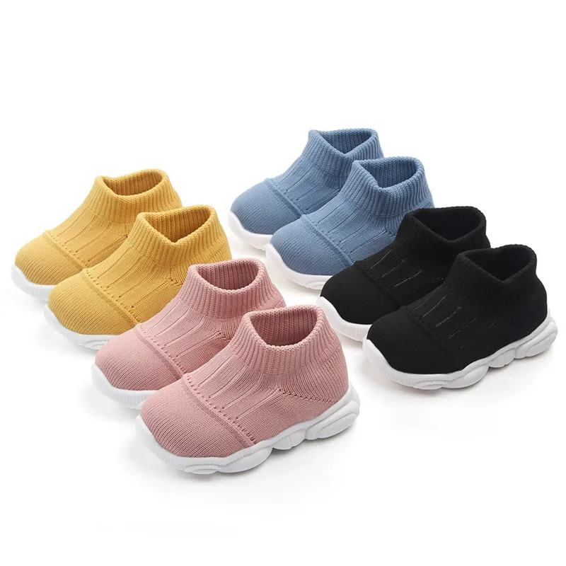 Baby Girls Boys Striped Mesh Sport Run Sneakers Casual Shoes Children's solid color breathable flying woven socks shoes