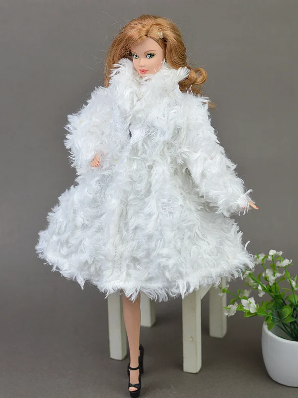 Фото Белое меховое плюшевое пальто зимняя одежда платье наряд для Xinyi кукла Барби FR