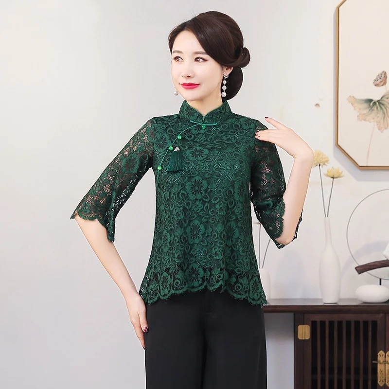 Женская винтажная рубашка Cheongsam китайский топ с кружевом весна лето 2019|Топы| |